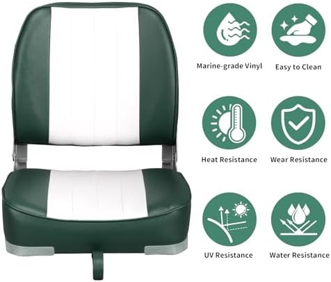 Leader Accessories Classic Low Back Folding Fishing Boat Seat Boat Chairs | Marine Boat Chairs With Thick Cushion, Aluminum Hinge, Use universal 5"x5" Mount, Fits Jon/Bass/Pontoon Boats