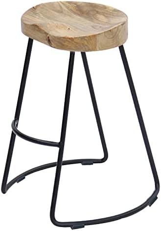 The Urban Port 24 Inch Wooden Saddle Seat Barstool