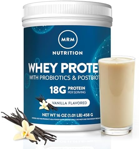 MRM Nutrition Whey Protein - Vanilla Flavored, BCAAs - 34 Servings | Microfiltered Whey Protein Isolate & Concentrate, 16 Different Probiotic Strains, & Digestive Enzymes, Gluten Free