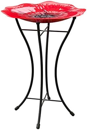 Panacea 086195 Poppy Glass Bird Bath birdbaths, 16 in. Dia, Red