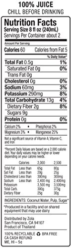 Zola 100% Pure Coconut Water, 17.5 Fl Oz (Pack of 12)