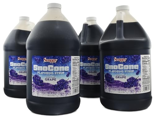 Snappy Grape Sno Cone Syrup, 1 Gallon 4 Pack, Ready to Use for Snow Cone Machines and Shaved Ice