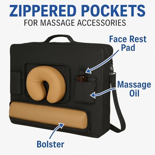 Deluxe Portable Massage Table Carrying Case with Wheels – Heavy-Duty Nylon Travel Bag with Shoulder Strap & Pockets – Fits Most Standard Folding Massage Tables – Black (30")