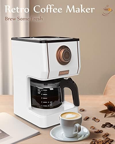 Amaste Drip Coffee Maker, Coffee Machine with 25 Oz Glass Coffee Pot, Retro Style Coffee Maker with Reusable Filter & Three Brewing Modes