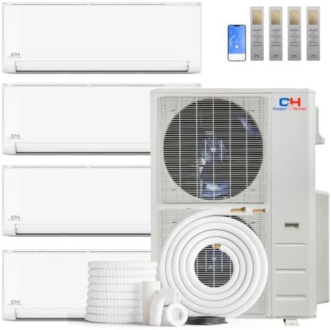 Cooper & Hunter 48,000 BTU 4-Zone Wall Mount Mini Split, 24 SEER2, 230V | 9K+12K+12K+24K BTU, Smart Kits, 25FT Install Kits, Heat Pump, Inverter, Pre-Charged, 4 Ton, Cooling & Heating, Ductless