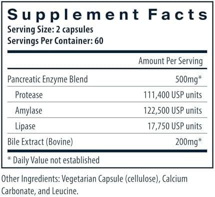 Vital Nutrients Pancreatin & Ox Bile Extract 500mg - Natural Digestive Enzymes for Women & Men - Supports Digestion of Protein, Fat, and Carbohydrates*- Gluten, Dairy & Soy Free - 60 Capsules