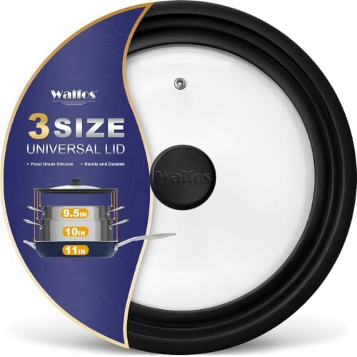Universal Lid for Pots, Pans and Skillets - Tempered Glass with Heat Resistant Silicone Rim, Fits 10", 11" and 12" Diameter Cookware, Round