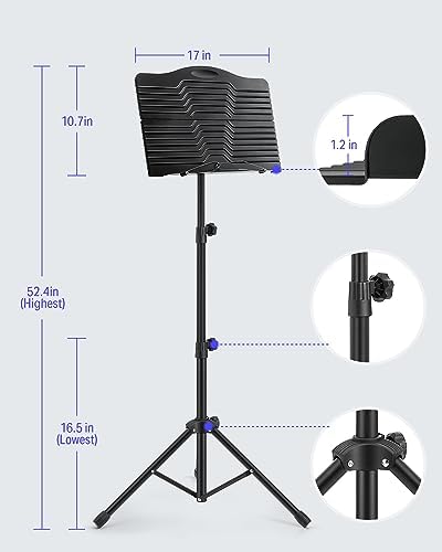 Donner DMS-1 Sheet Music Stand with Light & Carrying Bag | Portable Metal Music Stand, Tabletop Music Book Stand for Guitar, Ukulele, Violin Players