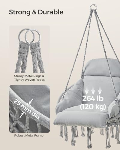SONGMICS Hanging Chair, Boho Swing Chair with Large, Thick Cushion