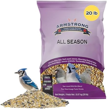 Armstrong Wild Bird Food All Season Bird Seed Blend, 40 Pounds - with Cut Corn, Wheat, White & Red Millet, Black Oil Sunflower Seeds for Blue Jays