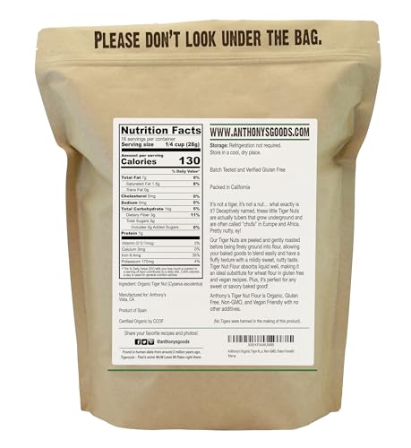 Anthony's Organic Tiger Nut Flour, 1 lb, Gluten Free, Non GMO, Paleo Friendly