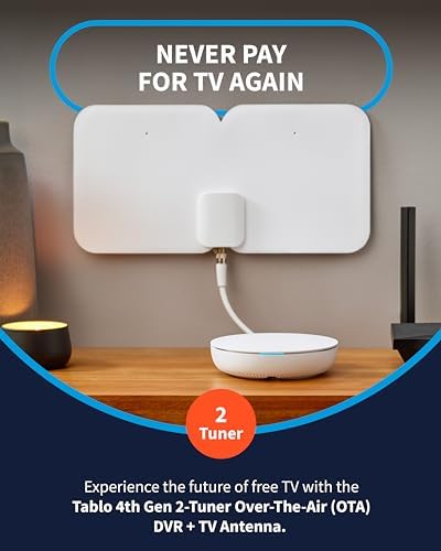 Tablo TV 4th Gen 2‑Tuner Over‑The‑Air DVR + Antenna – No Subscriptions | 35-mile range TV Antenna Included | Works with Compatible Devices