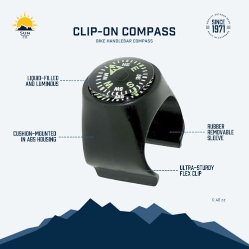 Sun Company Clip-On Compass for Bikes | Handlebar Compass for Bicycle, Motorcycle, ATV, or Snowmobile