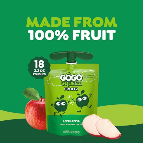 GoGo squeeZ No Sugar Added Applesauce, Apple Apple, 18 Count | Kids on the go fruit snack made with applesauce & fruit puree; 3.2 oz pouches, gluten and nut free, recloseable cap, BPA-free