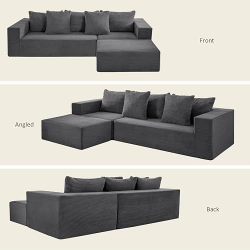 INGEROOM 108" Cloud Sectional Couch with L-Shape Chaise, Modular Sofa Memory Foam, Boneless Sofa with Movable Ottoman
