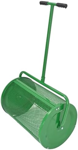KUAFU 24" Compost Spreader Peat Moss Spreader T-Shaped Handle for Planting | Lawn and Garden Care Manual Spreaders Roller Green Powder Coated Mesh