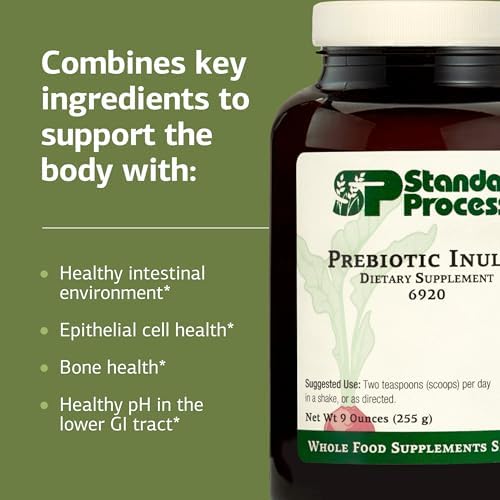 Standard Process Prebiotic Inulin - Gut Health & Immune Support Supplement - Calcium & Magnesium for Bone Health - Good Source of Fiber - Non-Soy
