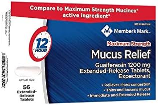 Members Mark Mucus Relief Maximum Strength Guaifenesin 1200mg, 56 Tablets