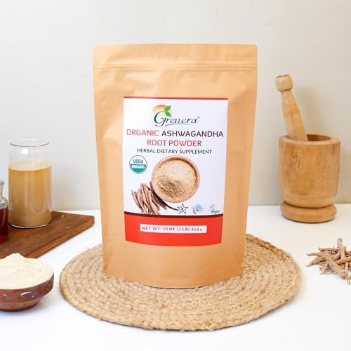 Grenera Organic Ashwagandha Root Powder | 2.2 lbs (1 kg) | USDA Organic, Vegan, Kosher Certified | Non-GMO, Gluten Free | Ashwagandha Powder for Smoothies, Drinks, Recipes | Lab Tested