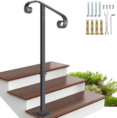 Wrought Iron Handrail 38.8" H, Single Post Handrail Fits 1 or 2 Steps