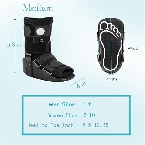 Medibot Advanced Walking Boot for Ankle Injuries & Fractures Adjustable Air Splint with Pump, Large Black, Fits Shoe Size 9.5-13.5'', Men and Women