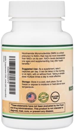 NMN 250mg per Serving, 99% Purity, Cellular Energy & Healthy Aging, 60 Caps | Supports Cellular Energy & NAD+, Antioxidant & Healthy Aging