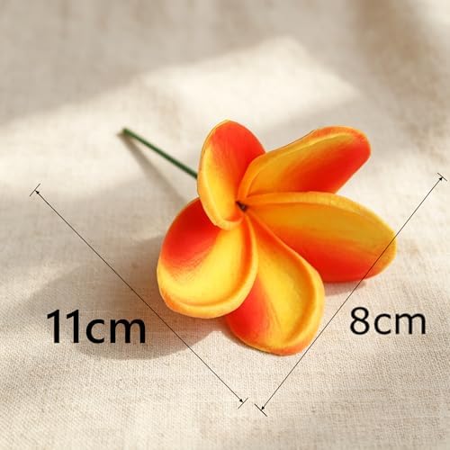 10PCS Artificial Plumeria Flowers with Stem, Apricot | Natural Real Touch,DIY Cake Decoration, Hawaiian Part, Luau Decor, Wedding Bouquets