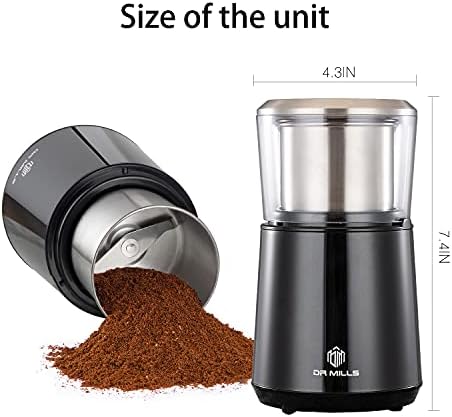DR MILLS DM-7451 Electric Coffee Grinder, Coffee Bean Grinder Electric Dried Spice, Nut, Herb Grinder, Detachable Cup, Dishwashable