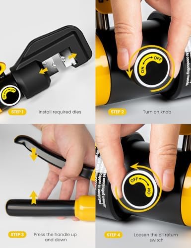 10 Tons Hydraulic Crimping Tool, 12 to 2/0 AWG battery cable crimper | 9 Pairs of Dies hydraulic crimper, for Battery Cable Lugs, Cable Railing, Marine, RV and Solar Wiring