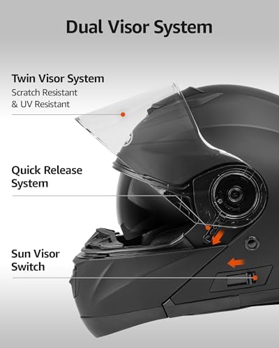 YEMA Modular Motorcycle Helmets, DOT Approved Full Face Motorcycle Helmet with with Flip Up Dual Visor for Men & Women - Street, Scooter, ATV, E-Bike