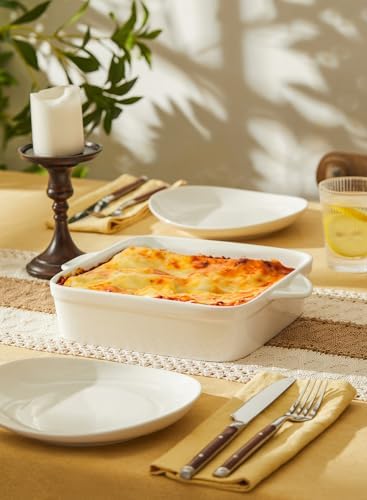 Sweese 8x8 inch Square Porcelain Baking Dish with Double Handles - Non-Stick Oven Casserole Pan for Brownie, Lasagna