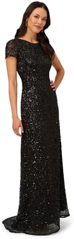 Adrianna Papell Womens Short-Sleeve All Over Sequin Gown