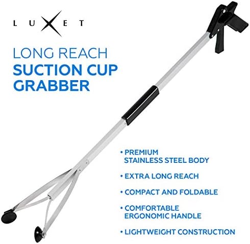 Grabber Reacher Suction Cup Grip Tool- Long 32 Inch Foldable Strong Heavy Duty Aluminum Pick Up Stick - Lightweight Trash Litter Picker Claw