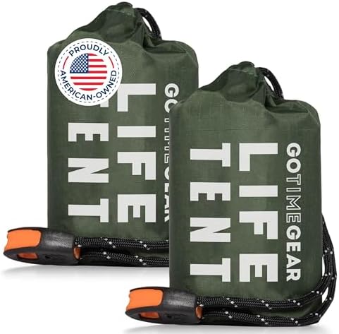 Survival Life Tent • 2 Person Mylar Emergency Shelter Tube Tent + Paracord • All-Weather Protection for Camping, Hiking, & Survival Kits • Includes Emergency Whistle
