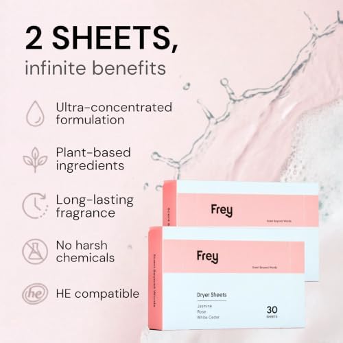 FREY Naturally Scented Dryer Sheets, 2-Pack, Jasmine Meadow