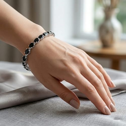California Black Jade 14.35 ctw Classic Link Bracelet Platinum Plated 7.25" | Birthday, Gifts
