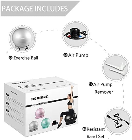 Yoga Ball Chair with 65cm Exercise Ball & 2 Resistance Bands, Stability Base for Home Office, Yoga, Pilates & Fitness, Balance Ball for Posture