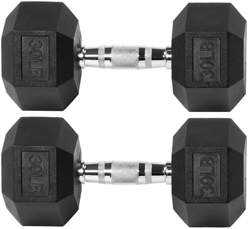 Rubber Encased Hex Dumbbell with Knurled Alloy Material Non-slip Handle, Basic Professional Dumbbell