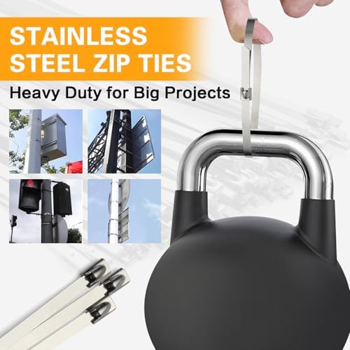 Metal Zip Ties 100 PCS 11.8 Inch 304 Outdoor Stainless Steel Zip Ties | Rust & Corrosion Heat Resistant features Heavy Duty Self-Locking Zip198 lbs