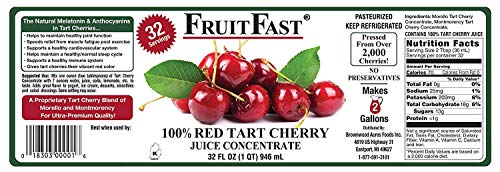 Red Tart Cherry Juice Concentrate by FruitFast - (32 FL OZ) Unsweetened, 68 Brix Pure Concentrated Juice - 100% Dark Cherry Extract - No Additives or Fillers!