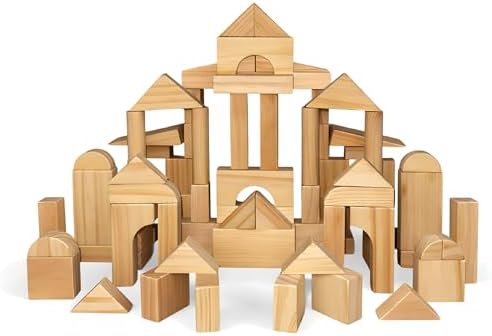 Standard Unit Building Blocks for Toddlers with Storage Tray (64 Pcs) Sanded Wood Blocks for Children, Original STEAM, and STEM Learning