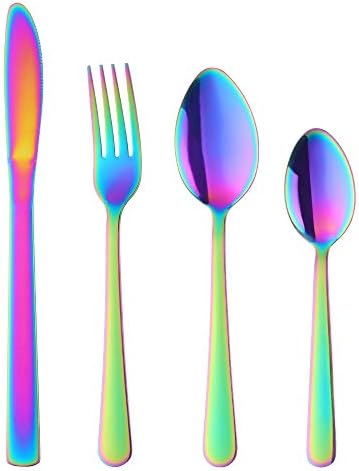 BuyGo Rainbow Silverware Set Flatware Set Stainless Steel Colorful Dinnerware Set 16-Piece Multicolor Cutlery Set, Service for 4