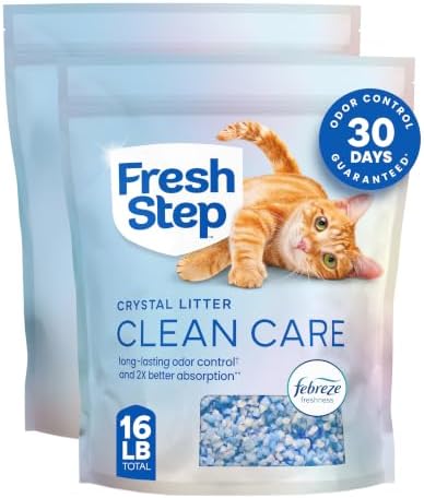Fresh Step Clean Care Crystsal Cat Litter with Febreze Freshness, Ammonia Block Technology, Lightweight Fresh Step Crystals, Low Dust, 8 lb. Bag