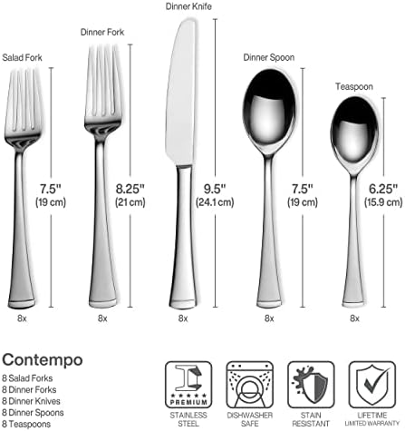 Gourmet Basics by Mikasa Contempo 45-Piece Stainless Steel Flatware Set, Service for 8