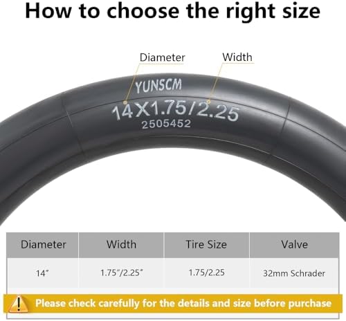 14" Heavy Duty Bike Tubes 14 E-Bike Tubes 14x1.75/2.25 Inner Tubes