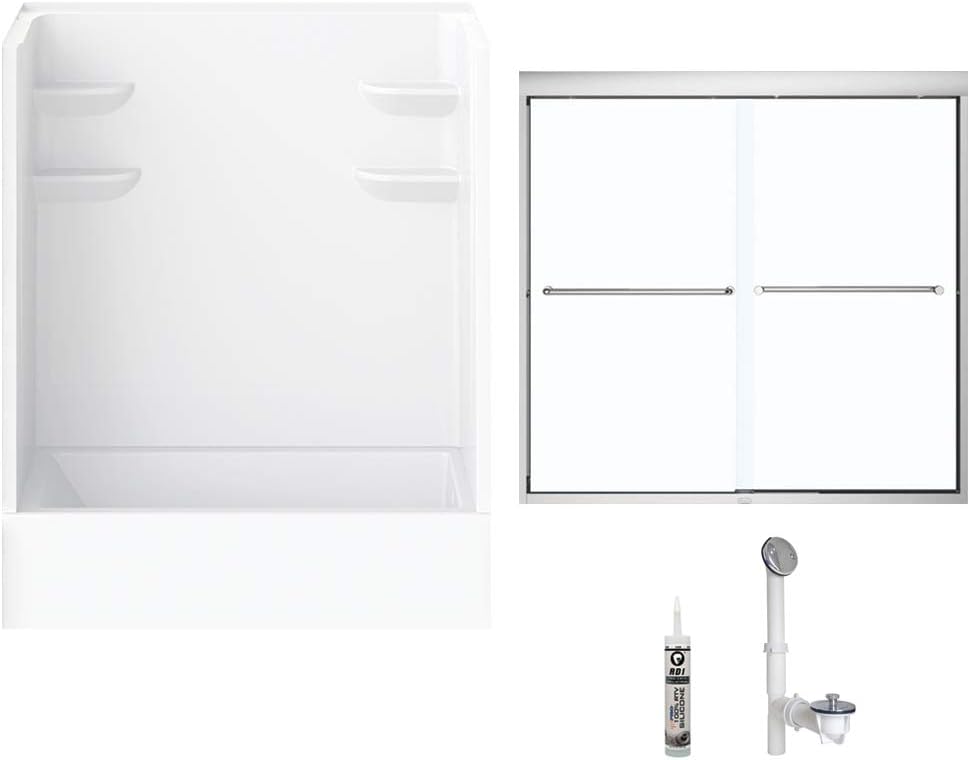 A2 6032CTSMIN2R-134561-WC Bath/Shower Kit with Door, 60-in L x 32-in W x 79-in H, White/Chrome