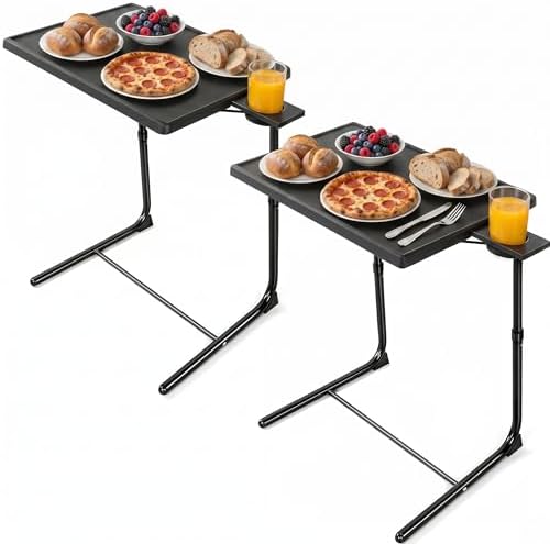 LORYERGO Multifunctional TV Tray Table - 2 Packs Adjustable TV Dinner Tray Tables with 6 Height & 3 Tilt Angle