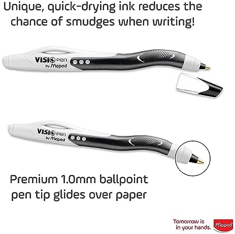 Maped - Visio - Left-handed ballpoint pens - Black ink - 2 count | Smudge-Resistant Quick Dry Technology - Ergonomic Comfort Grip - Smooth Consistent Writing - School Office Home Use