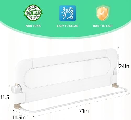 UPGOGO Folding Bed Rail for Toddlers, White, 71" L x 23.6" H | U-shaped base，Reinforced Anchors, Built-in Sponge , Secure lock