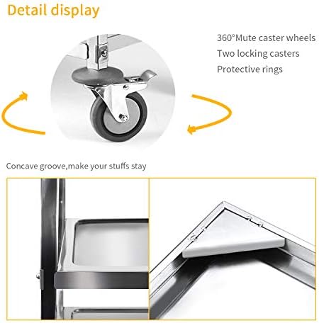 Nisorpa 3 Tier Kitchen Rolling Cart, Stainless Steel, L30 x W16 x H33 Inch